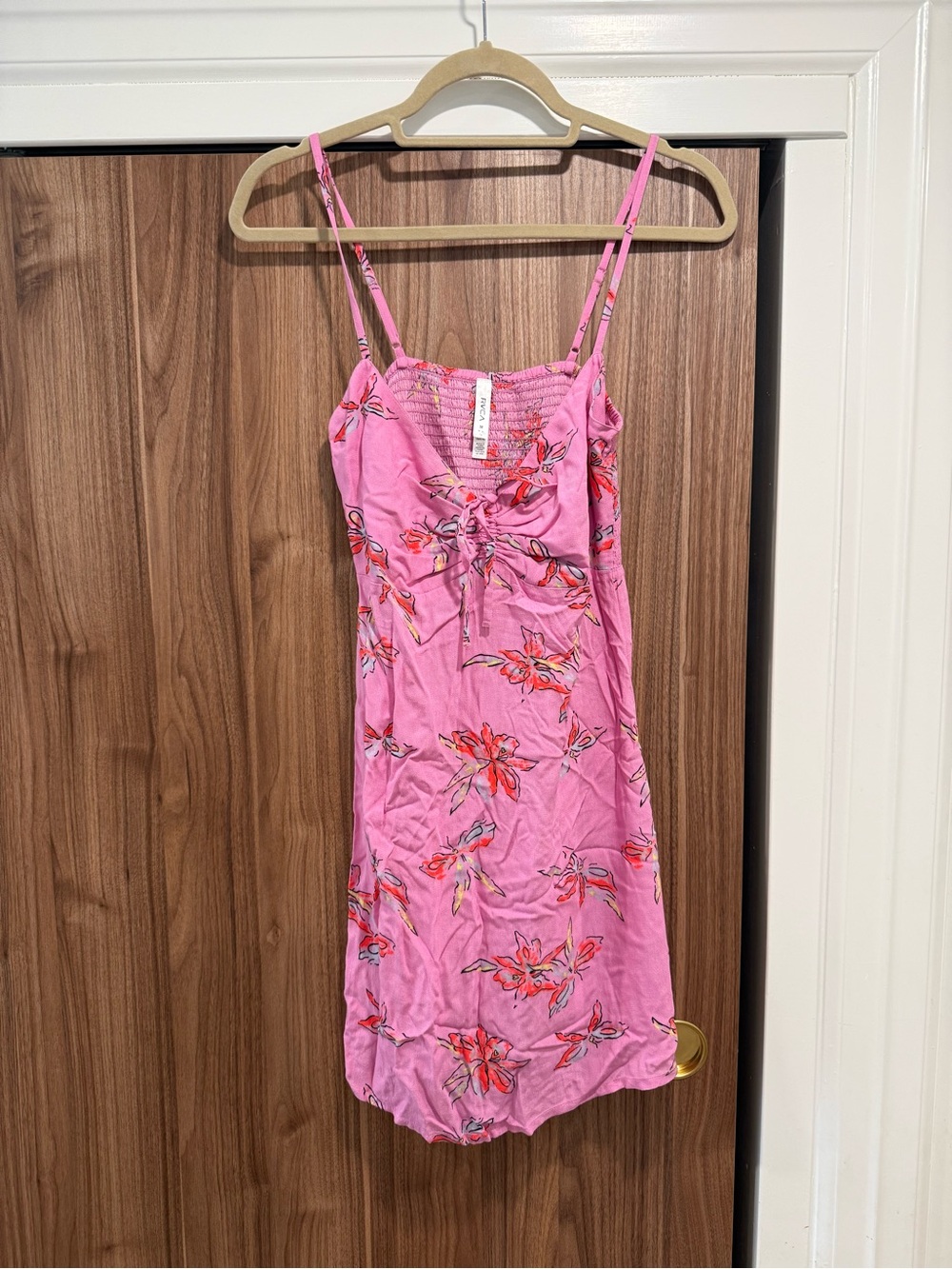 RVCA Pink Floral Tie-Front Spaghetti Strap Dress M